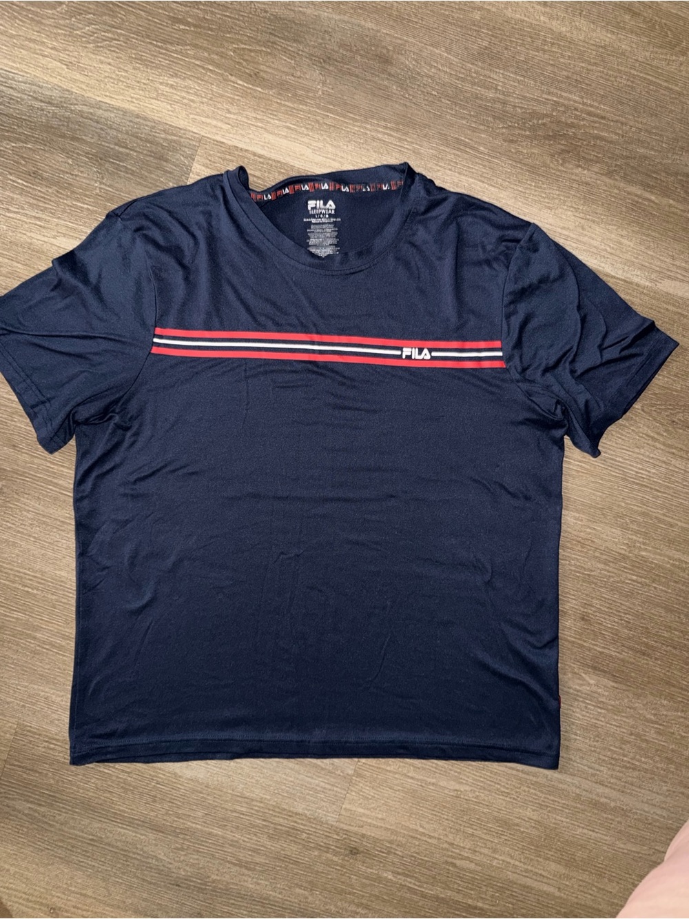 Fila Men's Navy Short Sleeve Tee with Red Stripe Chest Detail